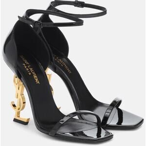 Saint Laurent Opyum YSL High Heel Patent Leather Sandal Pumps Black Size EU 39.5